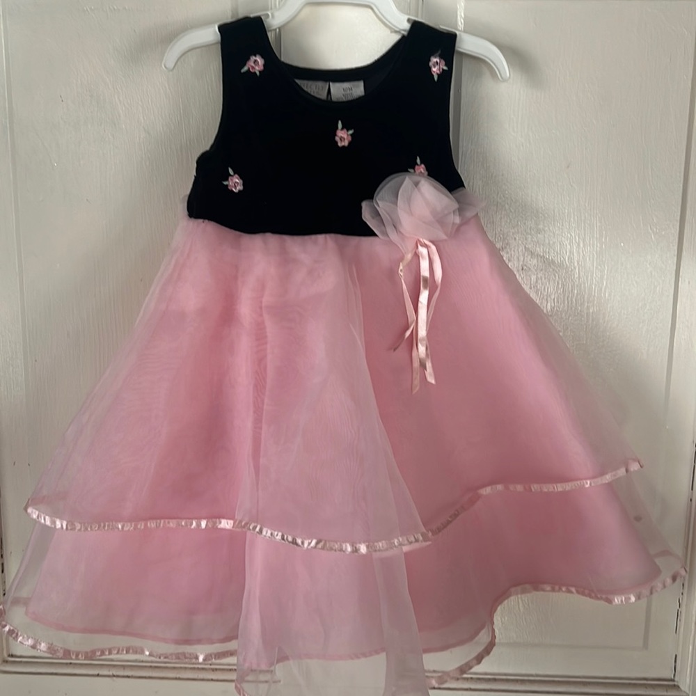 Baby girl pink black holiday Christmas dress Sz 12 mos